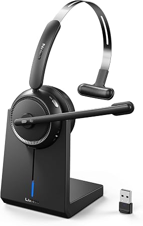 LEVN Wireless Headset 5.2 for Call Center, BluetoothHeadphones with Mic for Work(Noise Cancelling), 65 HoursWoktime & Mute Button,Wireless Headset for Work fromHome/Office/PC/Computer/Laptop(Black)