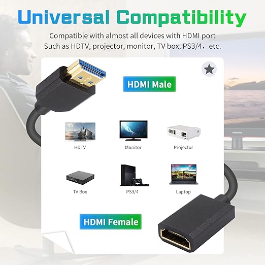Duttek 8K Short HDMI Extension Cable-12inch/30cm, 48Gbps Short HDMI Cable (Extreme Slim/Thin), HDMI Male to Female Cable Supports 8K@60Hz Video for PCs, Laptops, TV, Xbox, PS5, PS4