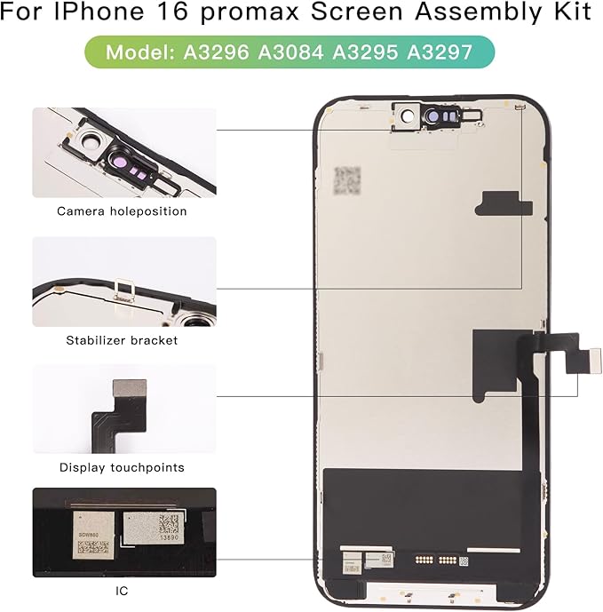for iPhone 16 Pro Max Screen Replacement Kit Full Assembly 6.9 inch,3D Touch LCD Display for A3296, A3084, A3295, A3297 Digitizer Screen and Repair Tools Kit