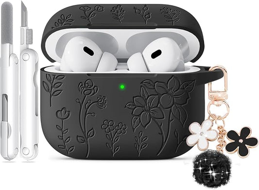 for AirPods Pro 2 Case, Soft Silicone Airpod Pro Case Cover QUTE with Keychain & Cleaning Kit Compatible with AirPods Pro 2nd/1st Generation for Women Girly, Anti-Scratch