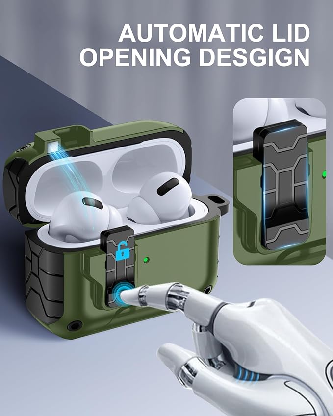 Lerobo for AirPods Pro 2 Case Cover, Hard Shockproof Cover with Phone Stand & Cleaning Kit Compatible with Magsafe, Magnetic Automatic Lock for AirPods Pro 1st & 2nd Generation Case, Army Green