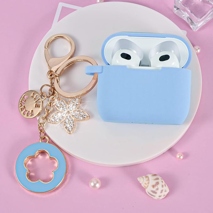 VISOOM Case for Airpods 3 Pink Airpods 3rd Cases 2021 Silicone for iPod 3 Earbuds Case Cover Women Wireless Charging Case with Accessories Girl Bling Keychain for Apple Ear Buds 3rd Generation