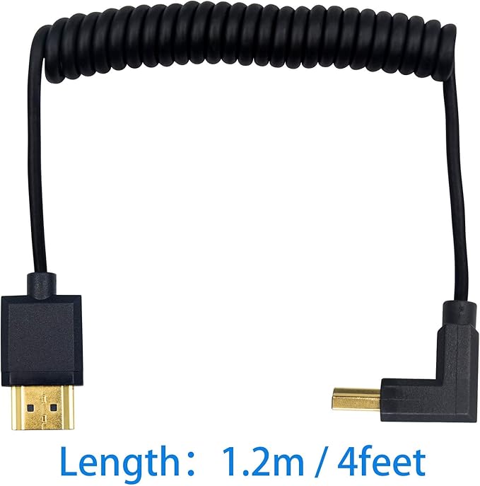 Duttek 4K Short HDMI Cable, Extreme Thin UP Angled HDMI Male to Male Coiled Cable for 3D and 4K Ultra HD TV Stick HDMI 2.0 Cord Extension Converter (1.2M/4FT)
