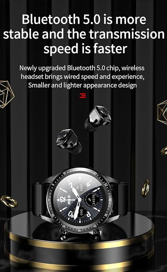 2-in-1 Smart Watch with Bluetooth Earbuds Wireless Smartwatch Fitness Tracker Heart Rate Monitor IP67 Waterproof