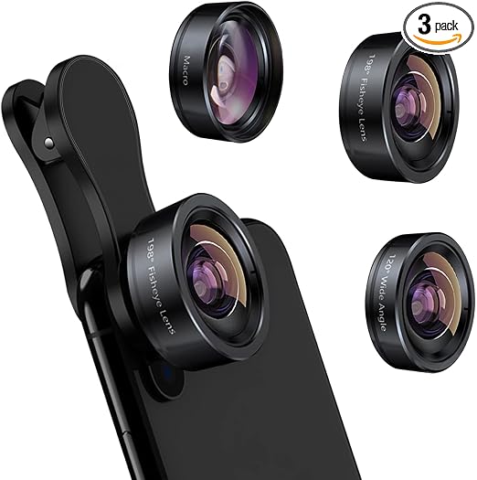 KEYWING 3in1 Phone Camera Lens Kit Fisheye+Wide Angle+Macro Lens for iPhone