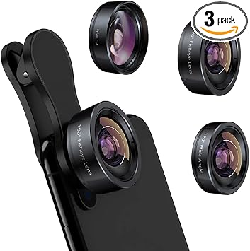 KEYWING 3in1 Phone Camera Lens Kit Fisheye+Wide Angle+Macro Lens for iPhone