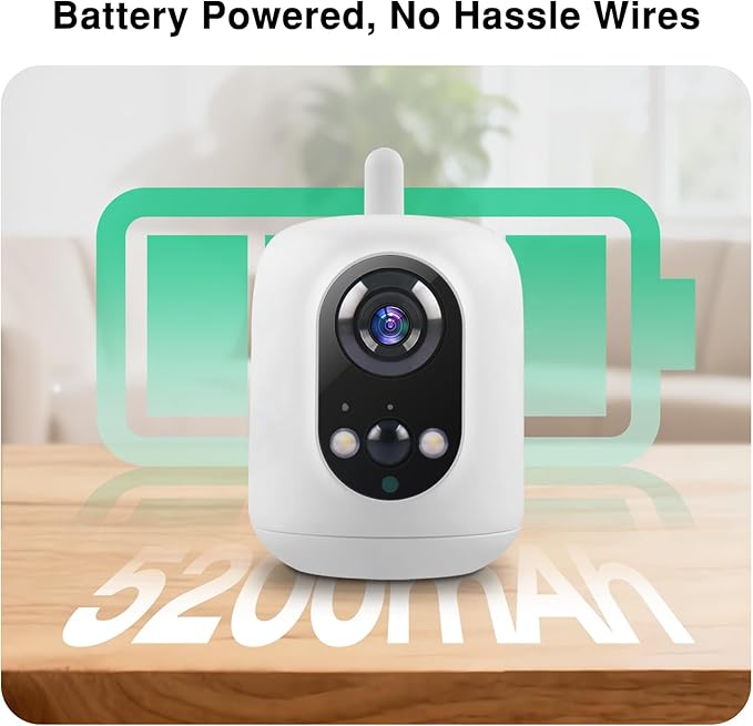 Long Battery Life Indoor Cameras Wireless for Home Security, House Camera Battery Powered, 360°Pan Tilt Viewing, 2.4Ghz 2K Tiny WiFi Cameras, 2 Way Talk, Color Night Vision, AI Motion Detection