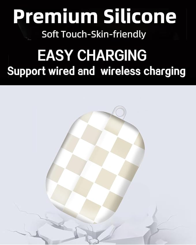 Compatible with AirPod Pro Case 2nd/1st Gen (2023/2022/2019),Shockproof Protective Cover with Keychain for Women,Cute Charging Case for Airpod Pro 2/1(Checkered Beige White)