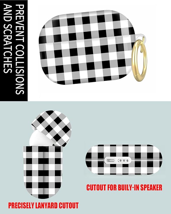 Compatible with Airpod Pro 2nd/1st Generation,Full Protection Cover for Women,Accessories Hard Case Portable & Shockproof for Airpod Pro 2nd Charging Case 2023/2022/2019(Black White Checkered Plaid)