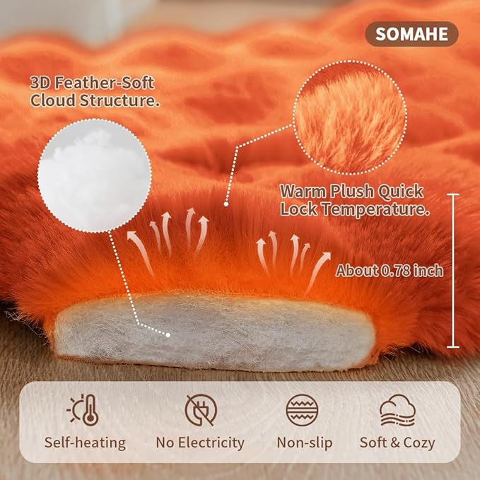 Cat Beds for Indoor Cats Faux Fur Pet Pad Mat Plush Kitten Bed with Non-Slip Bottom for Carriers/Couch Dog & Puppy Friendly 23 x 15 Inch Medium Orange