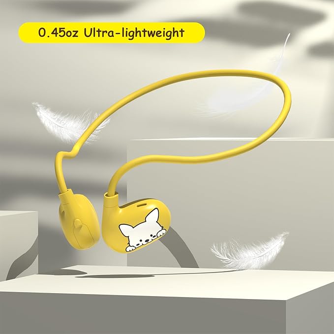 Kids Headphones, LK15 Open Ear Bluetooth Headphones with Air Conduction, Ultra-Light, 85dB Volume Limiting Wireless Headphone for Children Teens Boys Girls (Yellow)