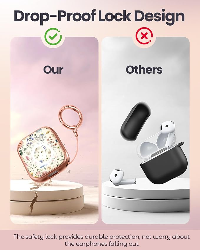 Coralogo for AirPods 2/1 Case with Safety Lock - Cute Cartoon for AirPods 1st/2nd Generation for Women Girls Fashion Stylish Retro Flower Pattern Design Kawaii Girly Girlish Hard Protective Cover