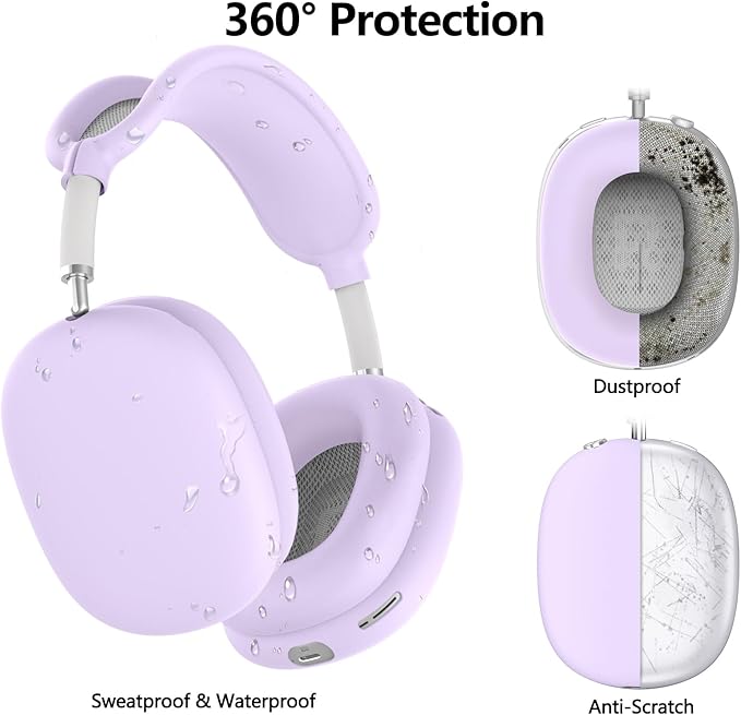 Silicone Case Cover for AirPods Max, Ear Pad Case/Ear Cups/Headband Cover for AirPods Max Headphones, Accessories Soft Silicone Protector for Apple AirPod Max New USB-C (2024) (Light Lilac)