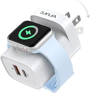 VRURC Fast Charger for Apple Watch, Built-in Wireless Magnetic Charging Station for iWatch SE/11/10/9/8/7/6/5/4, PD 20W USB C Charging Block, Foldable Wall Charger for iPhone 17/16/15/14/13-White - Image 1
