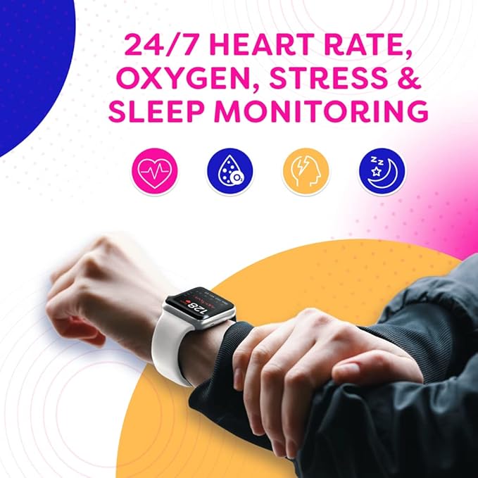 OCTANDRA Go VeryFit 1.69" Smart Watch - Heart Rate Blood Oxygen Saturation Sleep Monitor - Step Counter Pedometer - 5ATM Exercise Activity Fitness Tracker Watches for Men Women (ID207) (Black & White)