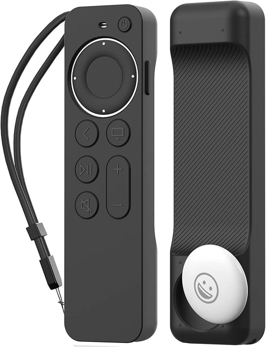 AhaStyle Case Compatible with 2022 Apple TV 4K HD Siri Remote 3rd Generation [AirTag Holder Built in] All Around Cover Apple TV Remote/Siri Remote (2nd) and AirTag (Black)