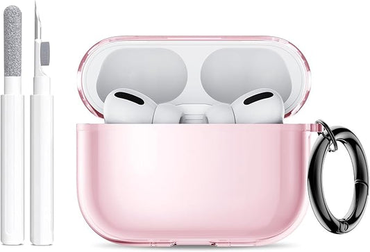 for AirPods Pro 3 Case (2025) with Cleaner Kit, Cute Soft Silicone Cover Compatible AirPods Pro 3rd Genera case with Keychain for Women Men with Keychain for Airpod Pro case(2025) Transparent Pink