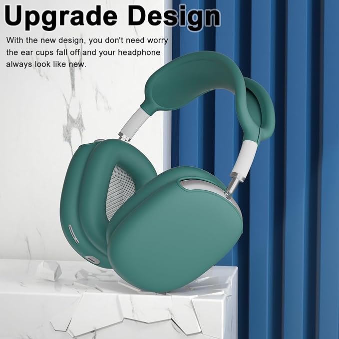ATUAT for AirPods Max Headphones Case, Protective Silicone Case Cover Skin Accessories Anti-Scratch for Women Men for Apple AirPods Max 2024/2020 (USB-C/Lightning), Midnight Green