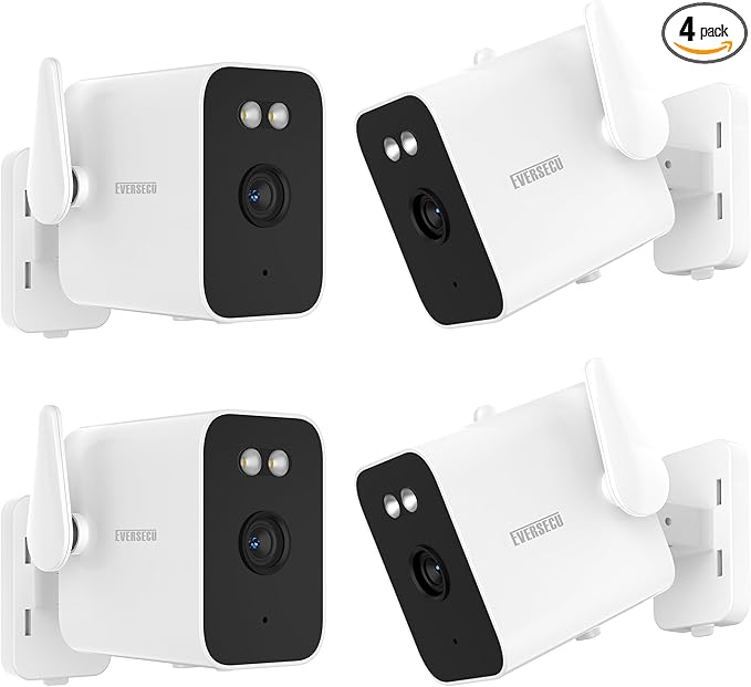 EVERSECU 2K Outdoor UPS WiFi Bullet Camera Bulit-in 5000mA Batteries for Power Outage, Human Detection, Compatible with Alexa, SD Card&Cloud Storage, Support ONVIF&RTSP Stream (4pacK)