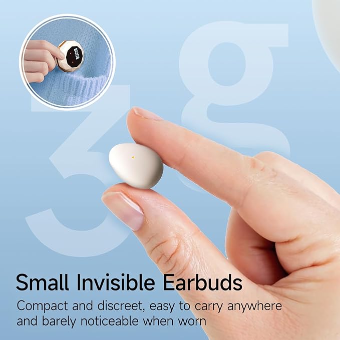 sunvito Sleep Earbuds for Side Sleepers, Mini Invisible Wireless Bluetooth 5.4 Micro Sleep Headphones, Hidden Earbuds with LED Screen for Small Ears Sleeping, Working, Exercise, Hiking - Beige