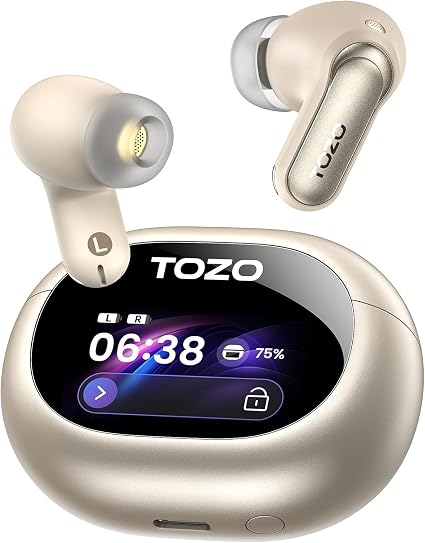 TOZO NC20 Pro Active Noise Cancelling Wireless Earbuds, Smart LCD Screen