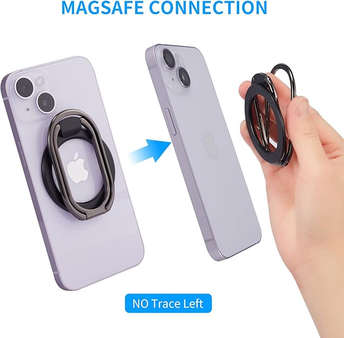 Magnetic Phone Ring Holder for MagSafe Removable Finger Ring Grip Kickstand Cellphone Stand Mag Safe Accessories for iPhone16/15/14/13/12 Series Black