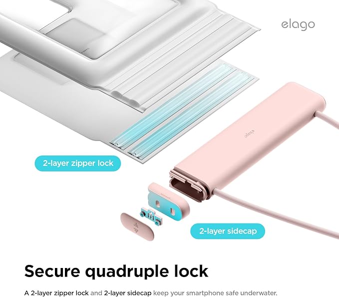 elago Waterproof Phone Pouch for iPhone 16/15/14/13/12/11 Series, Galaxy S25/S24/S23/S22/S21 Series - Underwater Screen Touchable Dry Bag, Dual Zipper Lock, with Card Pocket (Lovely Pink) [2 Pack]