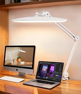 Led Desk Lamp with Clamp, Eye Caring Architect Desk Light for Home Office, Dual Screen Computer Monitor Gooseneck Adjustable Arm 20" LED Lamp, Stepless Dimming, for Nails &Salon, Reading, Workbench - Image 1