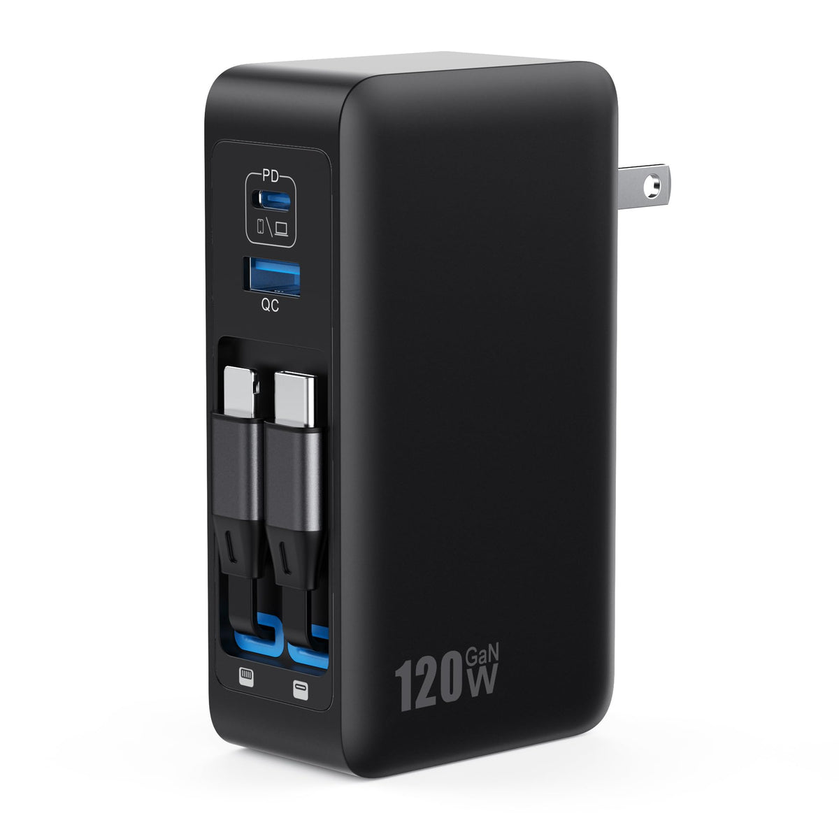 USB C Charger Block 120W with Built-in 2 Retractable | Charging & Powe - Image 1