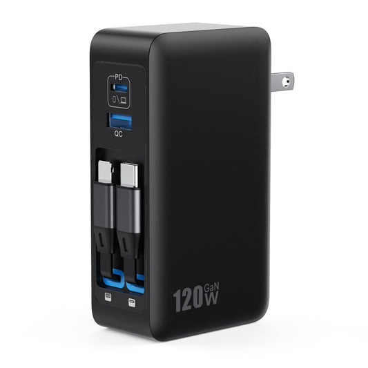 USB C Charger Block 120W with Built-in 2 Retractable | Charging & Powe - Image 1