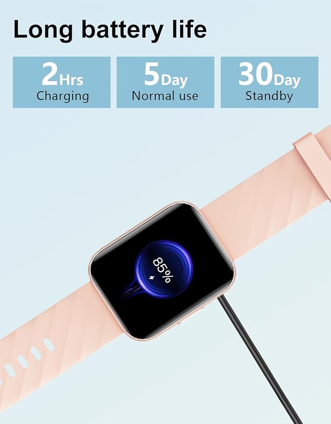 Smart Watches for Men Women (Answer/ Make Calls) Compatible with iPhone Android Phones, 1.85" Smartwatch Fitness Tracker with 100+ Sports Heart Rate Monitor Pedometer Sleep Tracker Waterproof (Pink)