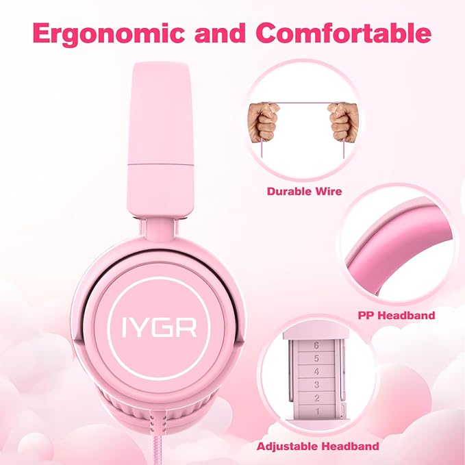 K6 Kids Headphones USB C, 85dB Safe Volume Headphones for Kids, Stereo Sound Foldable Headphone for School, Comfortable Fit On-Ear Headphone for Smartphones/iPad/Tablet/Plane/Travel