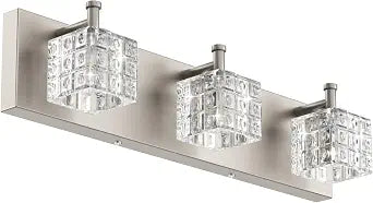 Ralbay Brushed Nickel Bathroom Vanity Light 3 Light Modern Crystal Bathroom Lighting Fixtures Over Mirror