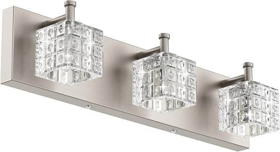 Ralbay Brushed Nickel Bathroom Vanity Light 3 Light Modern Crystal Bathroom Lighting Fixtures Over Mirror
