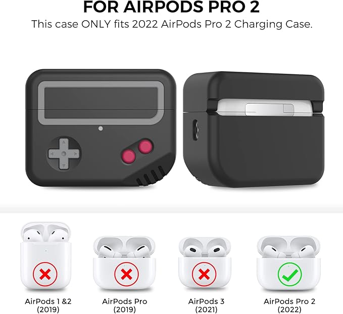Silicone Airpods Pro 2 Case Protective Covers Skin Game-Machine Design for Airpods Pro 2022 [Support Wireless Charging] Compatible with Apple Airpods Pro 2nd Generation (Black)