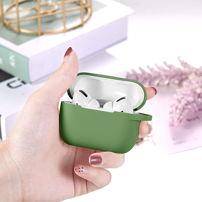 Lerobo Compatible with AirPods Pro 2 Case,Shockproof Washable Silicone Cover for Airpods Pro Supports Wireless Charging with Carabiner Front LED Visible,Olive Green