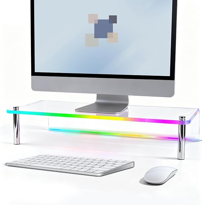 Acrylic Monitor Stand with RGB Lights, Music Sync Desk Riser with App & Button Control, Office Desktop Organizer for Gaming Setup and Home Office, Computer, Laptop, Printer, 23.6 Inch