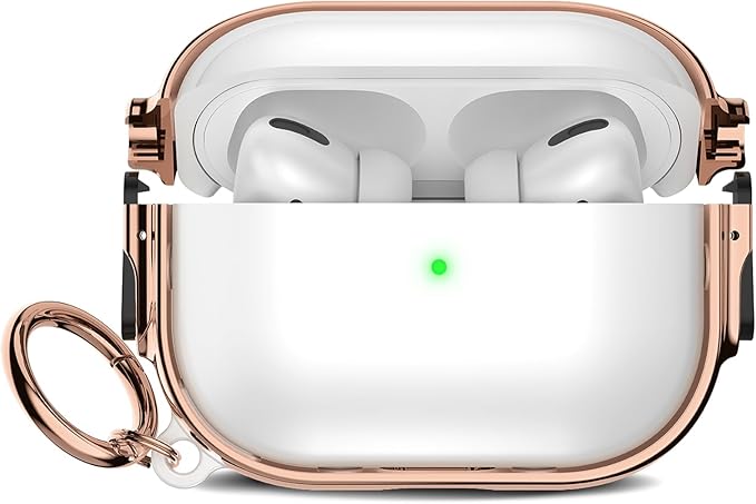 Maxjoy for Cute Airpods Pro 2 case with Safety Lock,Compatible Airpods Pro Case 2nd/1st Gen,Compatible Plating Solid Color AirPods Case Cover for Men Women Girly with Keychain-Transparent