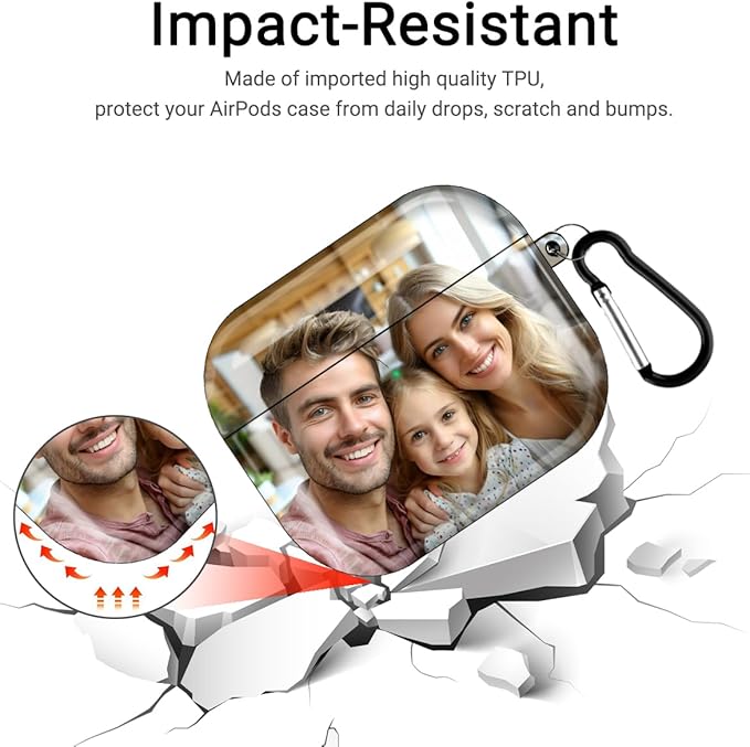 Custom Photo Case for AirPods Pro 3 (2025)/Pro 2/Pro, for Air Pods 4th/3rd/2nd/1st Gen with Carabiner Keychain & Cleaner Kit, Personalized Picture Name Text Plastic Hard PC Cover, Full-Wrap Glossy