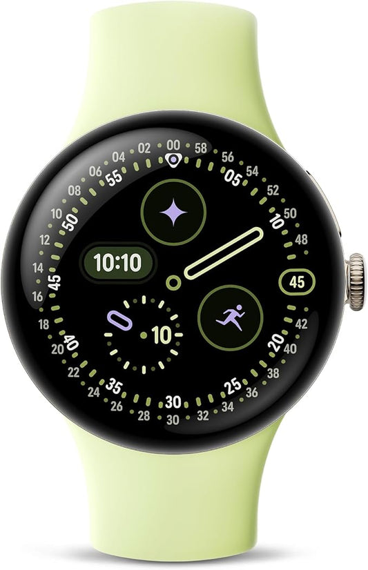 Google Pixel Watch 4 (41mm) - Android Smartwatch with Heart Rate and Sleep Tracking - 30-Hour Battery - Fitness Tracking - Google AI - Champagne Gold Aluminum Case - Lemongrass Active Band - LTE