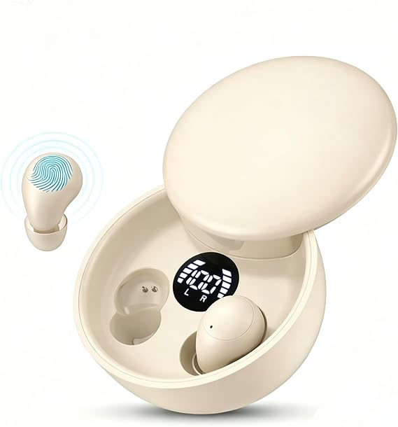 Invisible Sleep Earbuds, Mini Wireless Bluetooth Earbuds for Side Sleepers, Ultra-Light Ergonomic Design, Smart Touch Control, Auto Pairing, IPX5 Waterproof, Deep Bass Stereo Headphones（Skin）