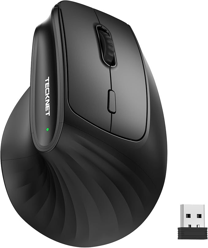 TECKNET Ergonomic Wireless Bluetooth Mouse, Silent Rechargeable Vertical Mouse(BT 5.0/5.0+2.4G), 5-Level 4800 DPI, 200H Long Battery Life, Quiet Clicks, 2.4GHz with USB A Receiver, Wide Compatibility