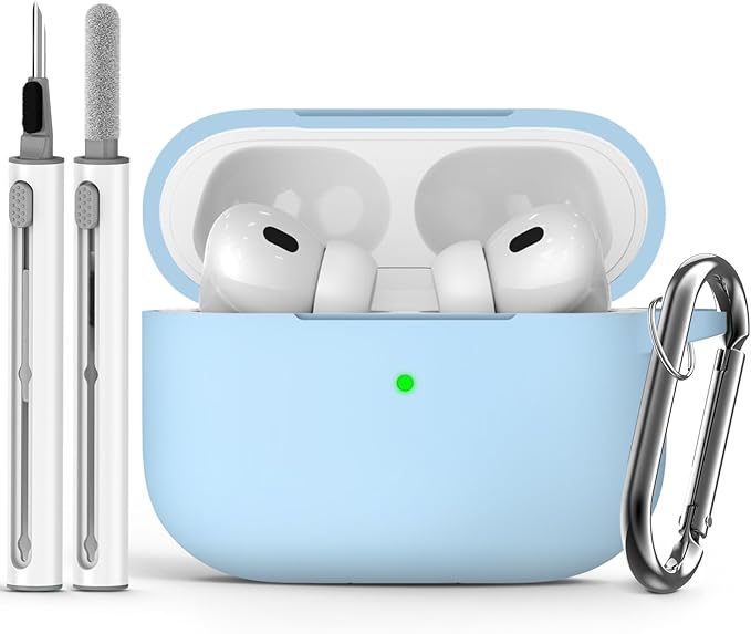 Ljusmicker for AirPods Pro Case Cover with Cleaner Kit,Soft Silicone Protective Cover for Apple AirPods Pro 2nd/1st Generation Cases for Women Men,AirPod pro 2 Case Accessories with Keychain-Sky Blue