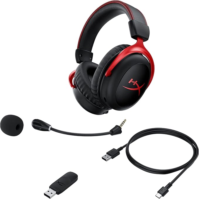 HyperX Cloud II Wireless - Gaming Headset for PC, PS5, PS4, Long Lasting Battery Up to 30 Hours, DTS Headphone:X Spatial Audio, Memory Foam, Detachable Noise Cancelling Microphone with Mic Monitoring
