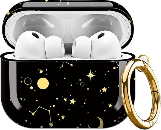AirPod Pro 3 (2025) Case Cover for Women, Cute Shockproof TPU Protective Case with Gold Round Buckle, Anti-Drop Design Boho Sun
