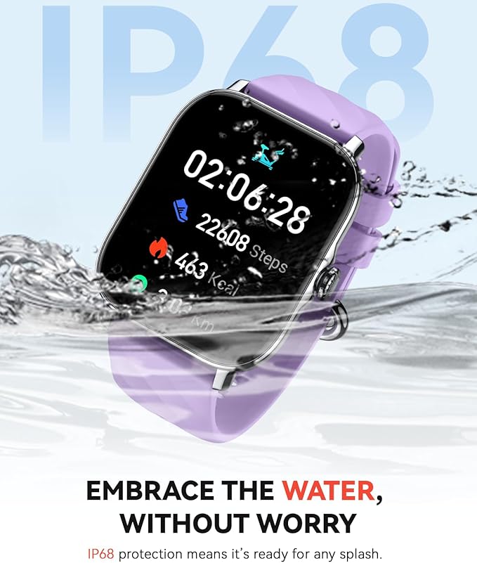Smart Watches Fitness Tracker for Women Men with Step Counter, Sleep Calorie Monitor, Pedometer, IP68 Waterproof, Smartwatch with 120+ Sports for iPhone Android (Purple)