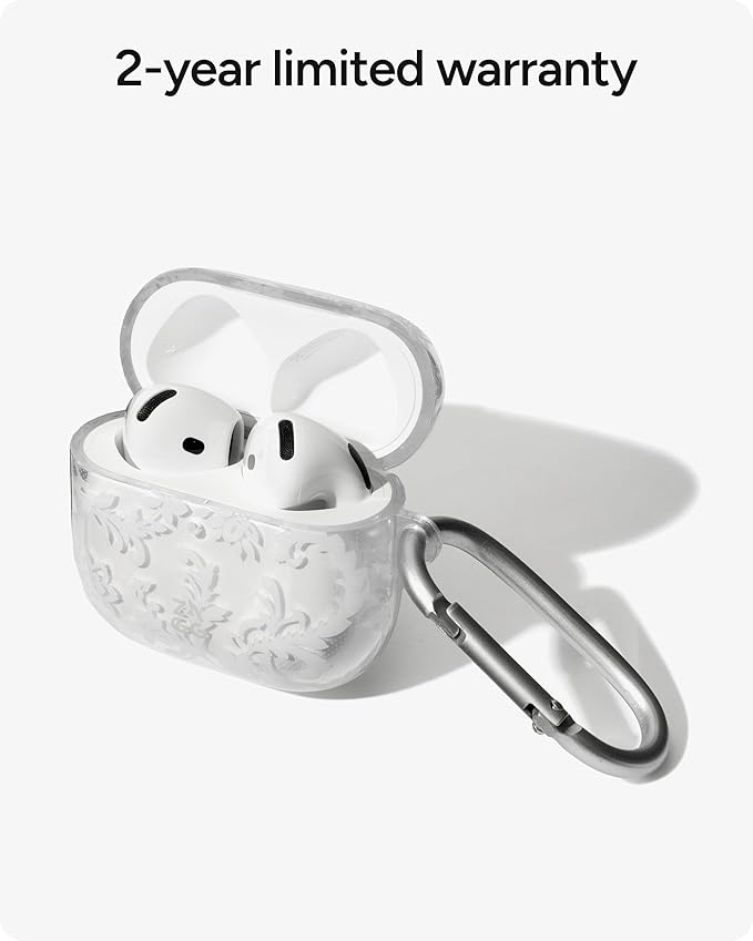 ZAGG Case with Carabiner for AirPods 4 – Wireless Charging Compatible Protective Cover – 360° Drop, Dust & Scratch Protection, Durable Silicone Design, Boho Blossom