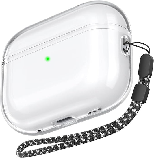 AhaStyle Clear Airpods Pro 2 Case (2023/2022) Soft TPU Protective Covers Come with Hand Strap Compatible with Apple AirPods Pro 2 [USB-C/Lightning Cable] Charging Case (Clear)