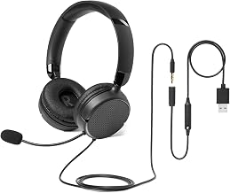 Amazon Basics On Ear Wired Computer Headset with Adjustable Microphone, 3.5mm Port or in-Line Control with USB-A Port, Foldable, Clear Sound, Small/Medium Size, Black - Image 1