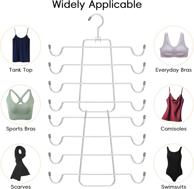 TomCare 2 Pack Tank Top Hanger and 2 Pack Leggings Organizers Space Saving Sport Bras Organizer Metal Yoga Pants Hangers with 20 Clips Hanging Closet Organizers and Storage, Grey